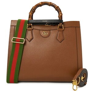 Gucci tote red brown bamboo handles Diana green leather bag top